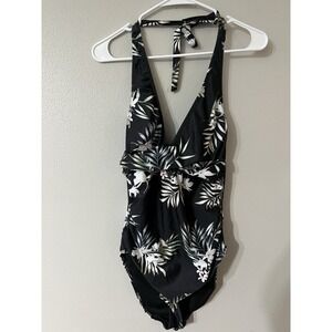 New! Summer Print One Piece Sexy Pleated Bathing Suit Leopard Print Size Large